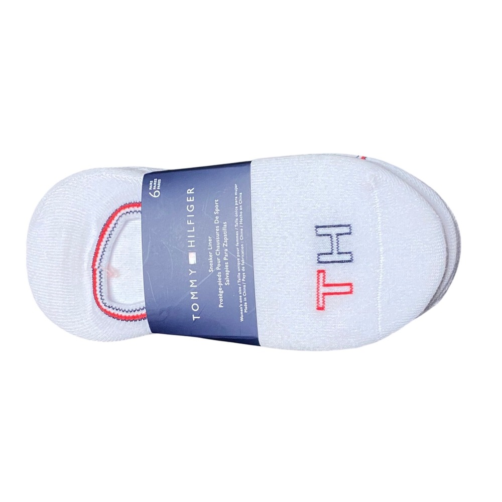 Tommy Hilfiger Women's 6 Pack White Sneaker Liner‎ Socks Low Cut No Show